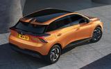 MG 4 orange static rear three quarters