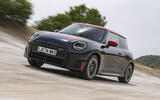 Mini Cooper Electric John Cooper Works   front corner tracking Mini Cooper Electric John Cooper Works   front corner tracking