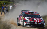 The Polo R5 competing in a rally event - front 3/4