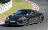 Porsche 718 Cayman EV mule front quarter tracking