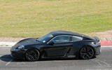 Porsche 718 Cayman EV mule side tracking Porsche 718 Cayman EV mule side tracking