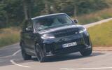Range Rover Sport SV VS Porsche Cayenne E Hybrid Coupe RR front cornering