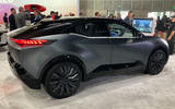 Toyota bZ compact crossover concept on show in Los Angeles rear quarter