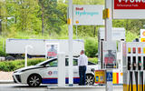 Toyota Mirai at shell hydrogen filling station Toyota Mirai at shell hydrogen filling station