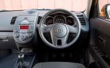 Manual air conditioning is standard, but the green 'on' light is distracting at night and there’s no lighting rheostat Kia Soul dashboard
