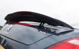 Rear spoiler has two phases. One set at 19deg that deploys at 53mph, the other at 34deg and 96mph Peugeot RCZ rear spoiler