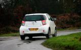Discs brakes at all corners resist fade admirably Toyota iQ rear cornering