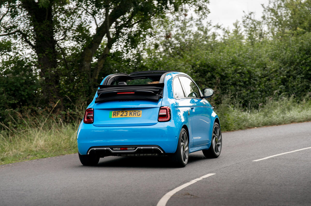 00104 Abarth 500e Convertible UK FD 2023 rear cornering 00104 Abarth 500e Convertible UK FD 2023 rear cornering