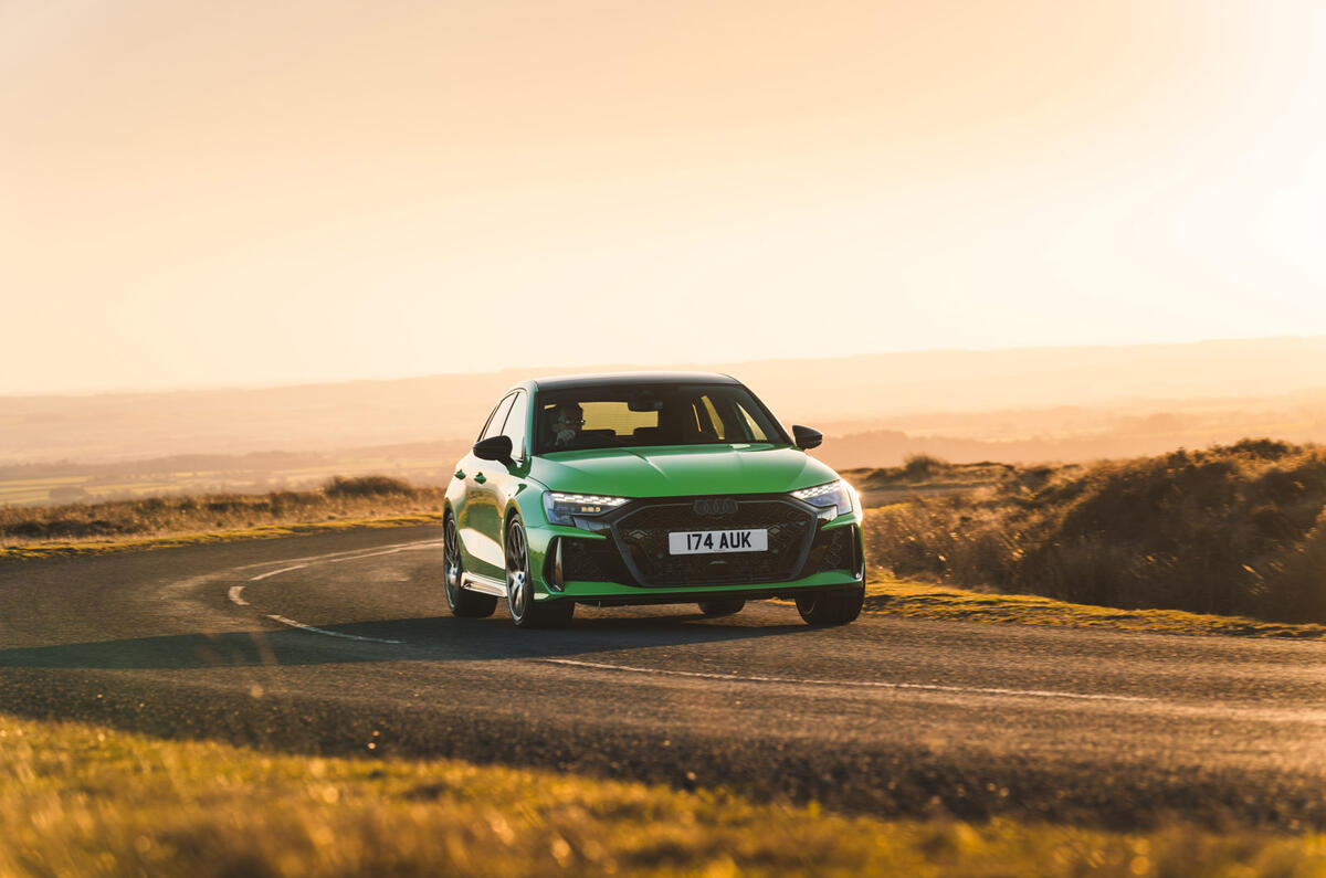 02 Audi RS3 2025 Autocar road test review front cornering 02 Audi RS3 2025 Autocar road test review front cornering