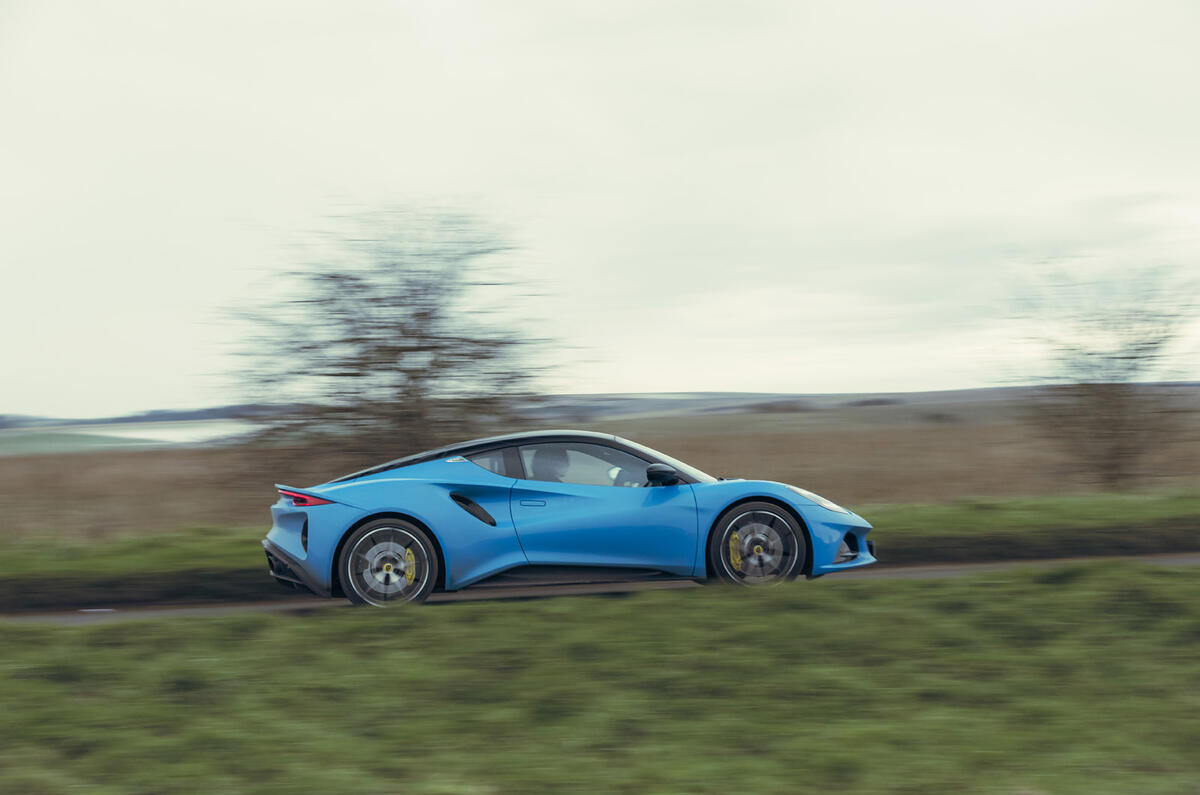 03 Lotus Emira V6 2025 Autocar road test review side panning