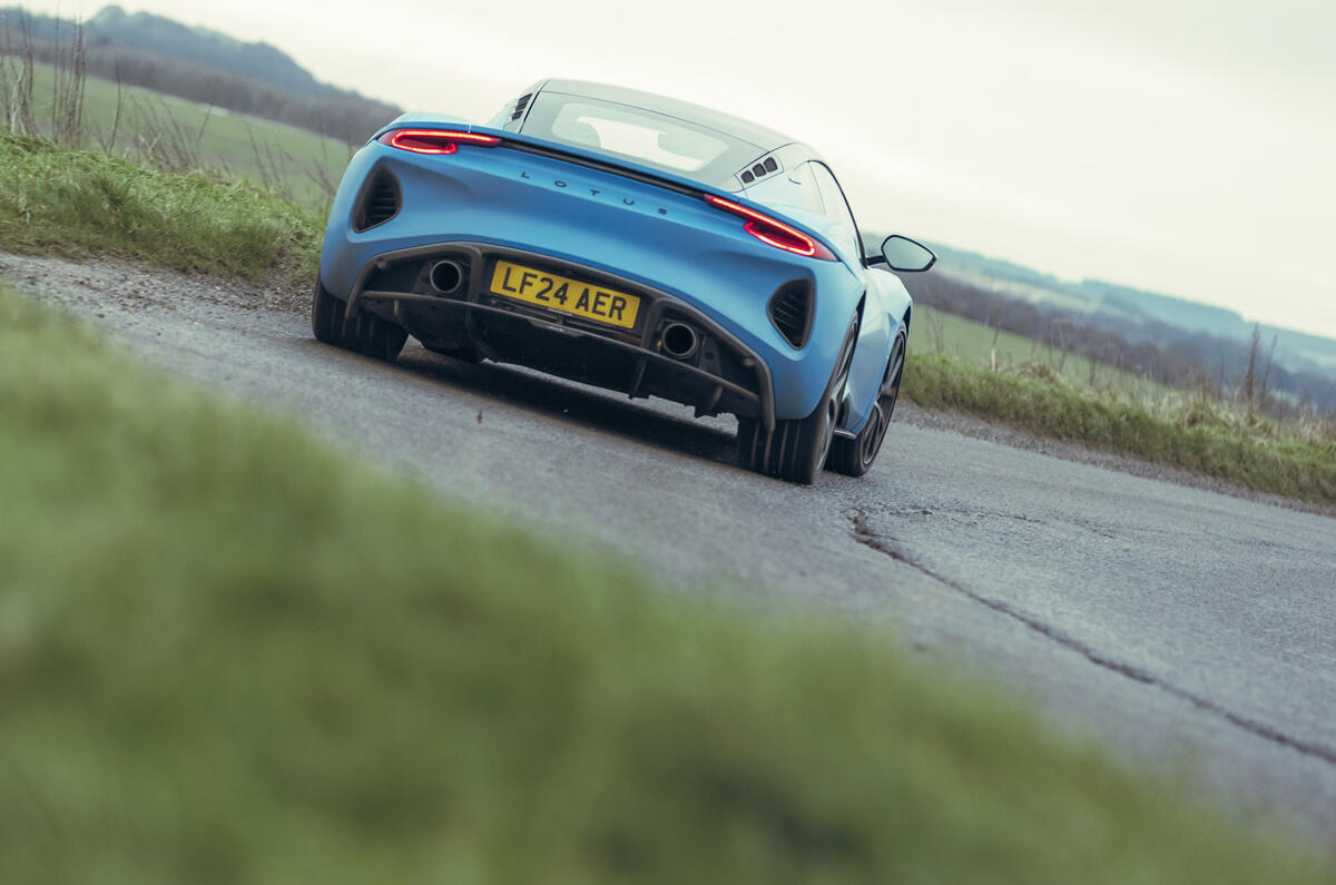 04 Lotus Emira V6 2025 Autocar road test review rear cornering