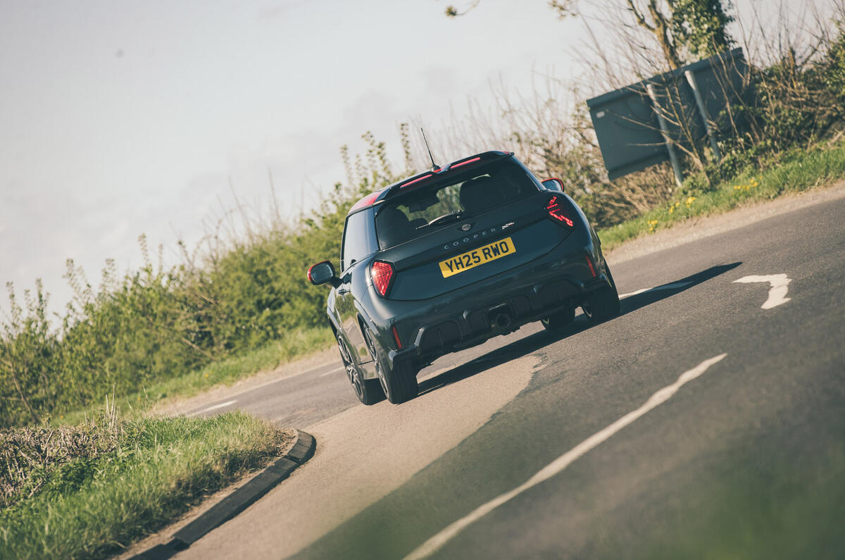 04 Mini John Cooper Works 2025 Autocar road test review rear cornering