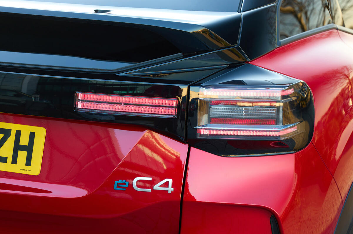 06 Citroen e C4 2025 review rear light spoiler 06 Citroen e C4 2025 review rear light spoiler