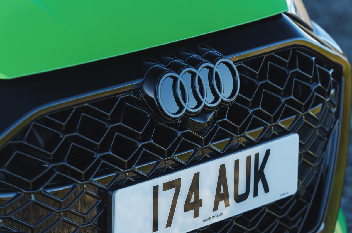 Reworked 2026 RS3 grille with revised four-rings logo