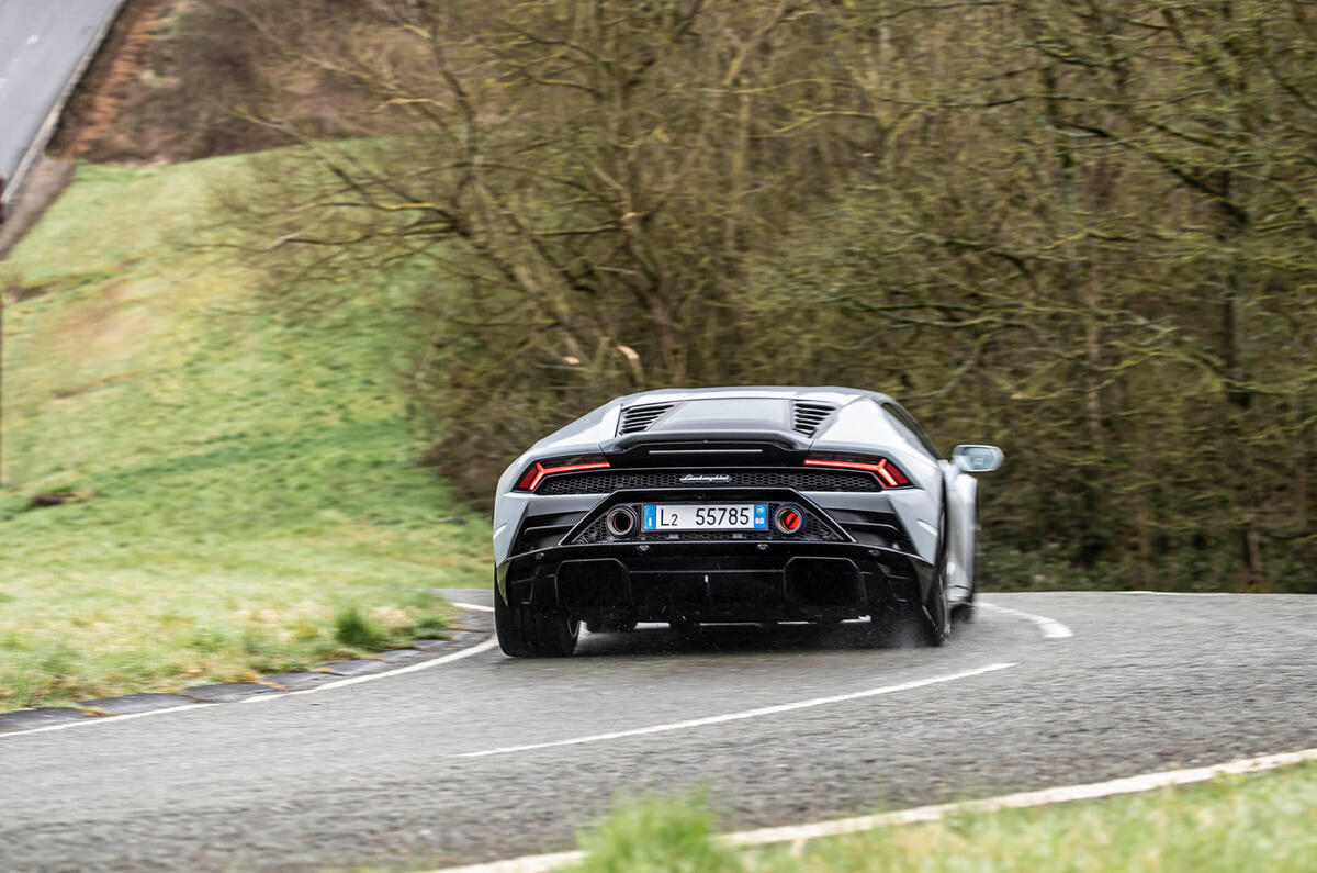 Lamborghini Huracan EVO RWD 2020 road test review - on the road rear Lamborghini Huracan EVO RWD 2020 road test review - on the road rear