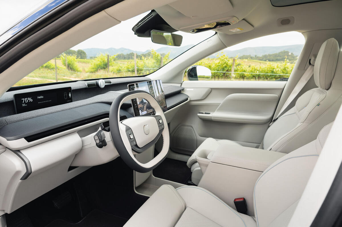11 Volvo EX60 autocar road test review front seats nordico