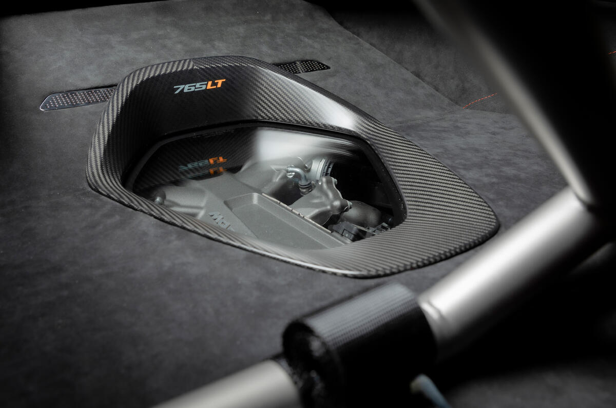 McLaren 765LT 2020 road test review - engine cover