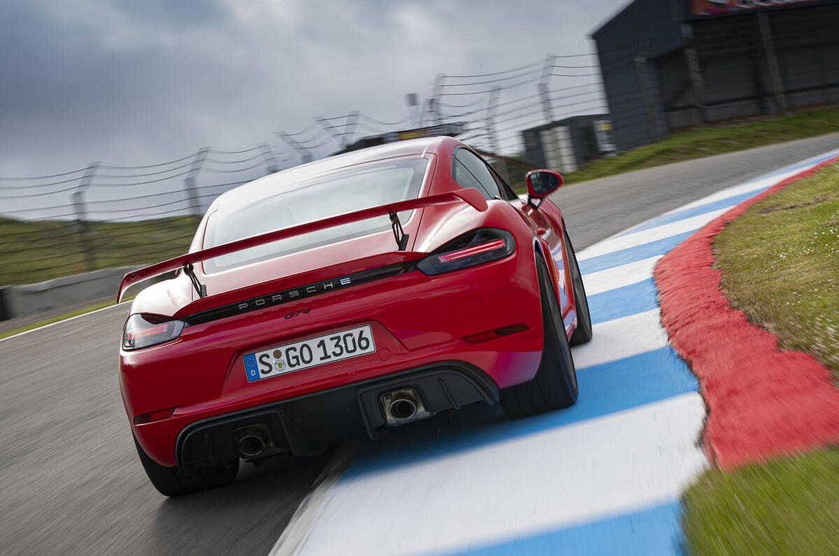 Porsche 718 Cayman GT4 2019 road test review - track rear