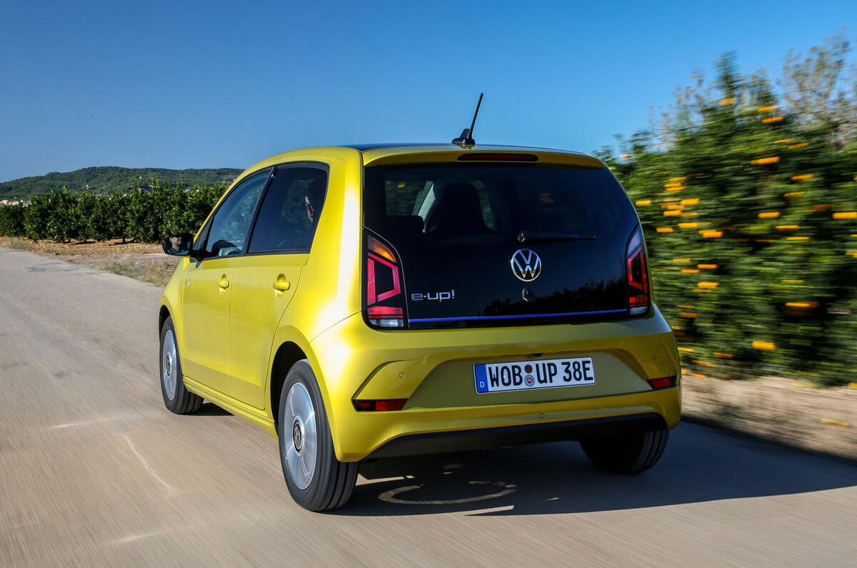 Volkswagen e-Up 2020 road test review - on the road rear Volkswagen e-Up 2020 road test review - on the road rear