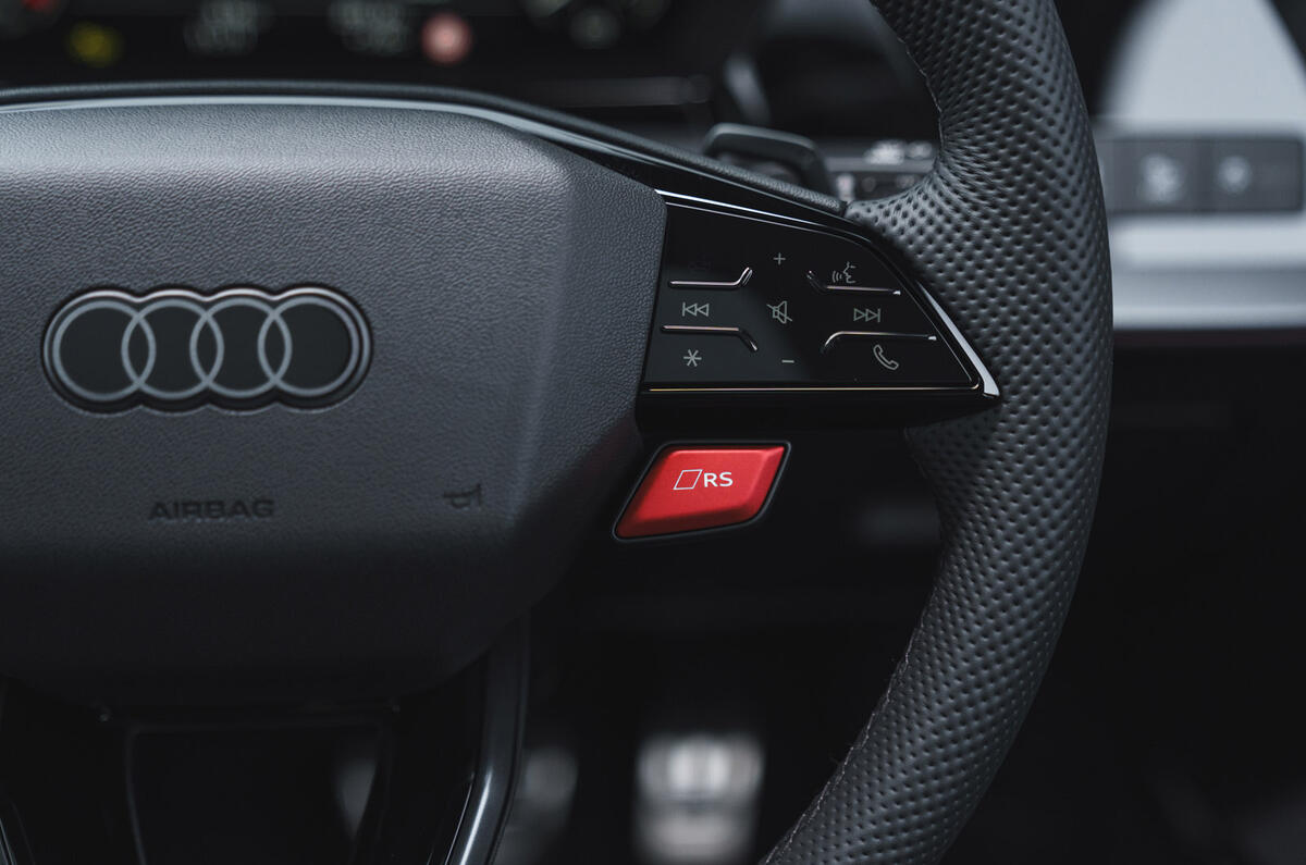 14 Audi RS3 2025 Autocar road test review steering wheel buttons 14 Audi RS3 2025 Autocar road test review steering wheel buttons