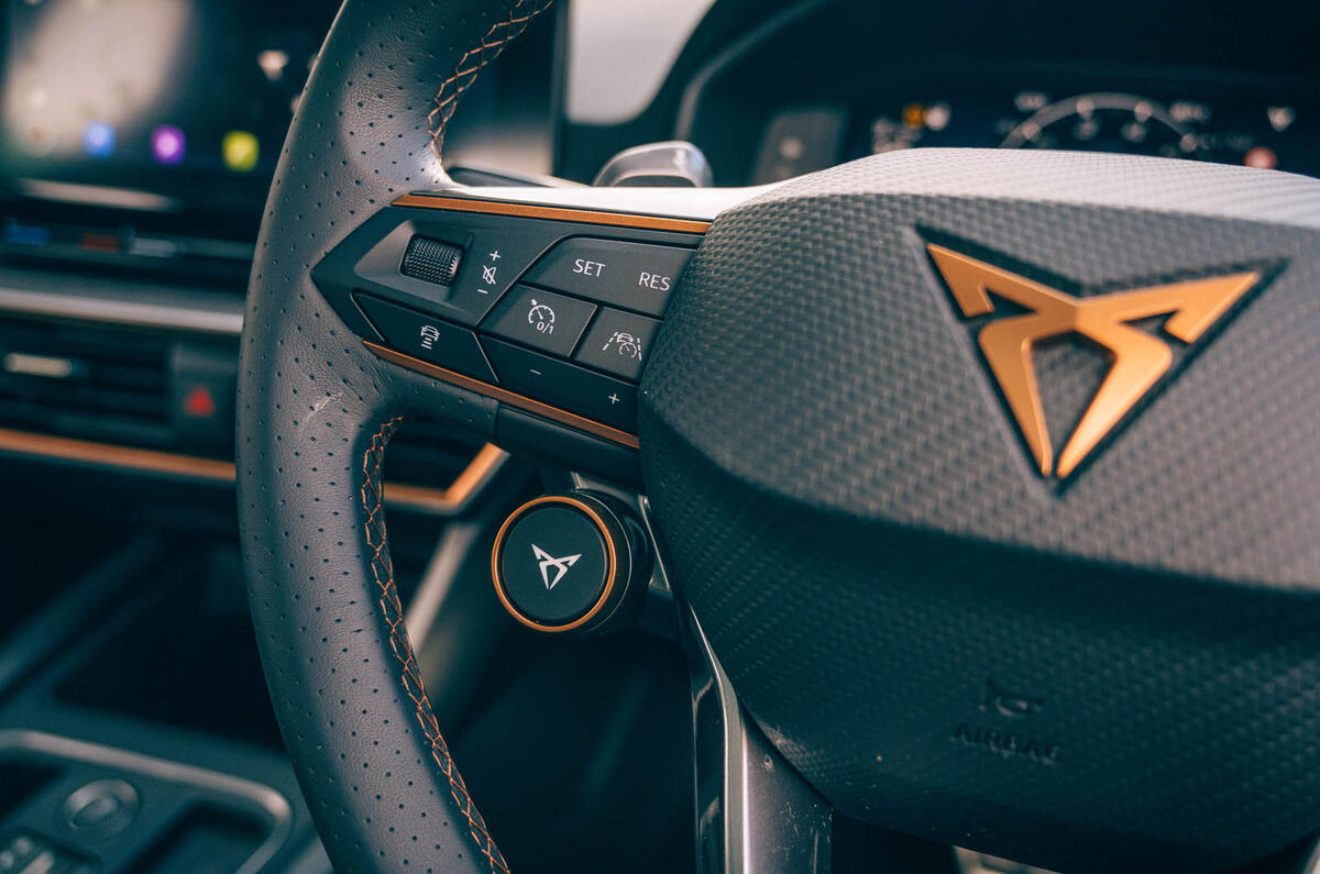 14 Cupra Leon Estate 2021 road test review steering wheel 14 Cupra Leon Estate 2021 road test review steering wheel