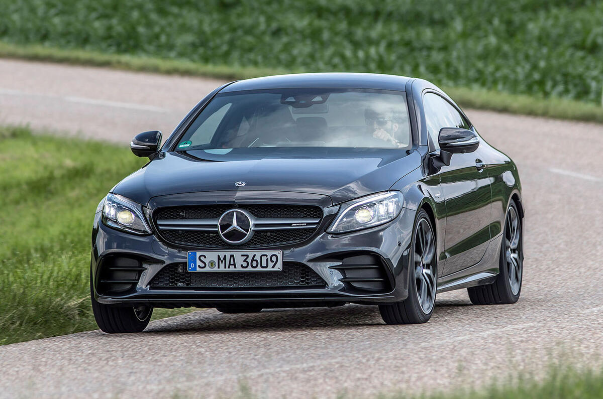 Mercedes-AMG C43 Coupe 2018 road test review cornering front