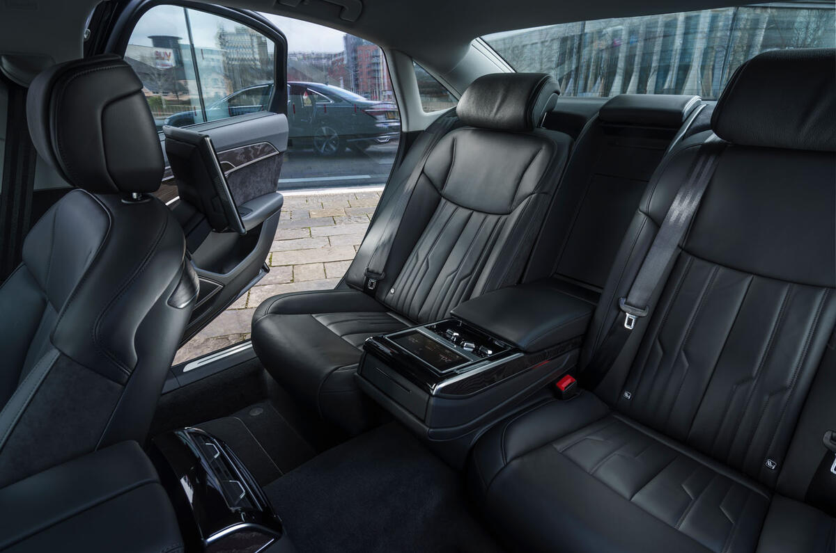 Audi A8 60 TFSIe 2020 road test review - rear seats Audi A8 60 TFSIe 2020 road test review - rear seats