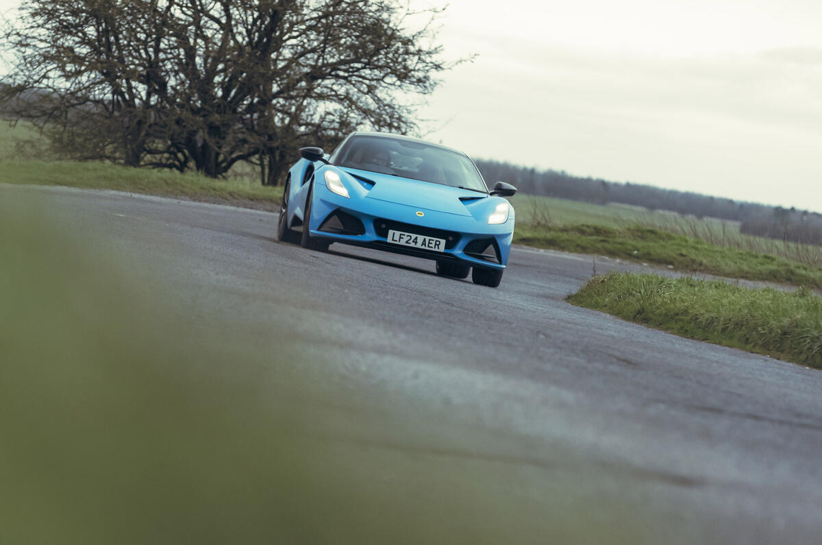 15 Lotus Emira V6 2025 Autocar road test review front cornering