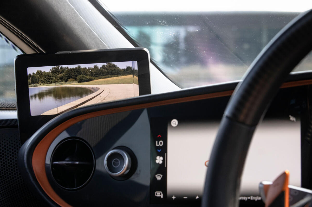 McLaren Speedtail 2020 UK first drive review - wing mirror monitor