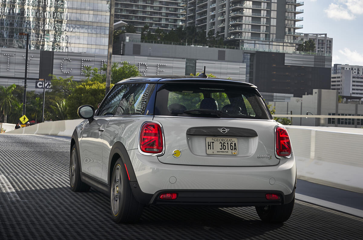 Mini Electric 2020 road test review - on the road rear Mini Electric 2020 road test review - on the road rear