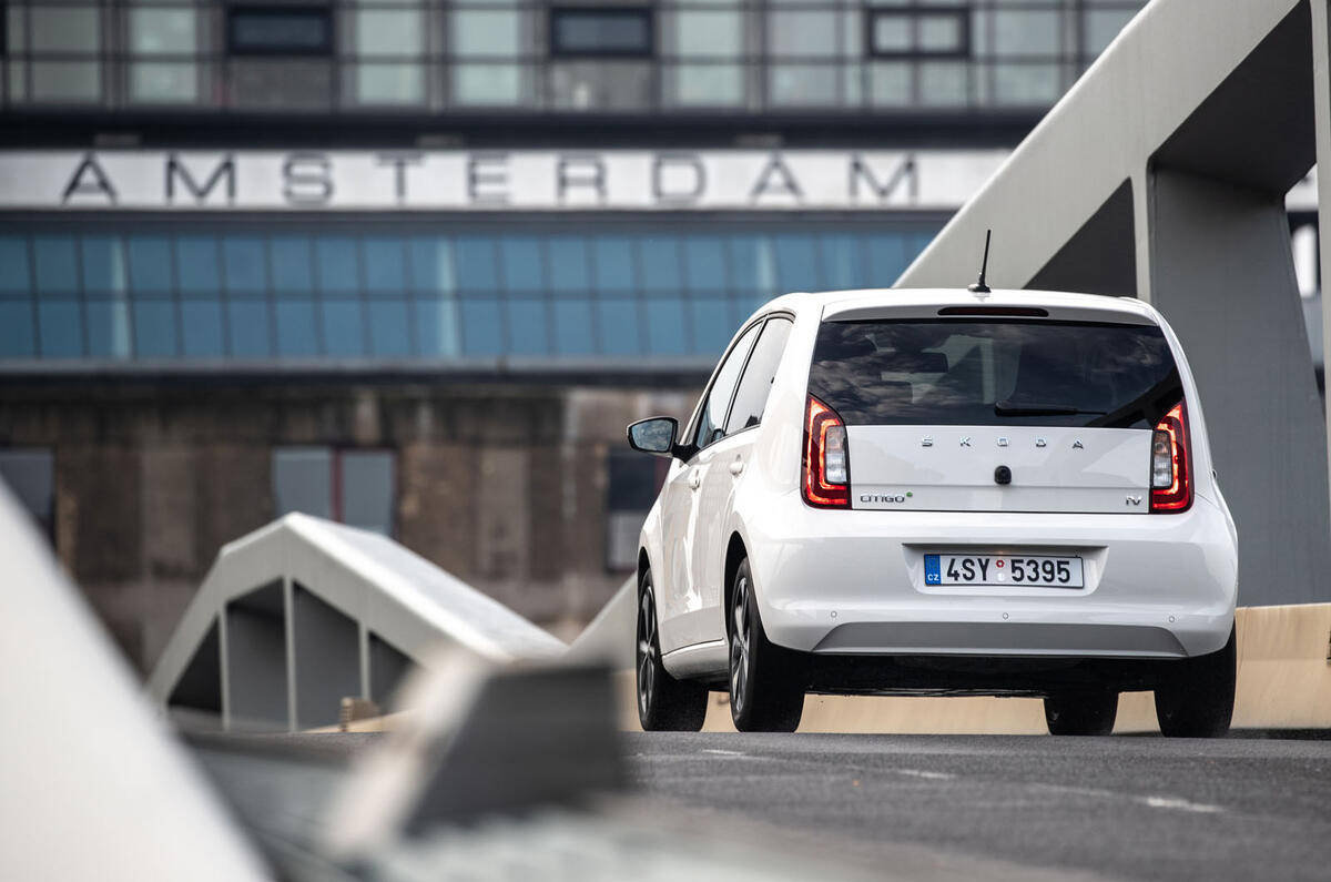 SKoda Citigo-e IV 2020 road test review - on the road rear SKoda Citigo-e IV 2020 road test review - on the road rear