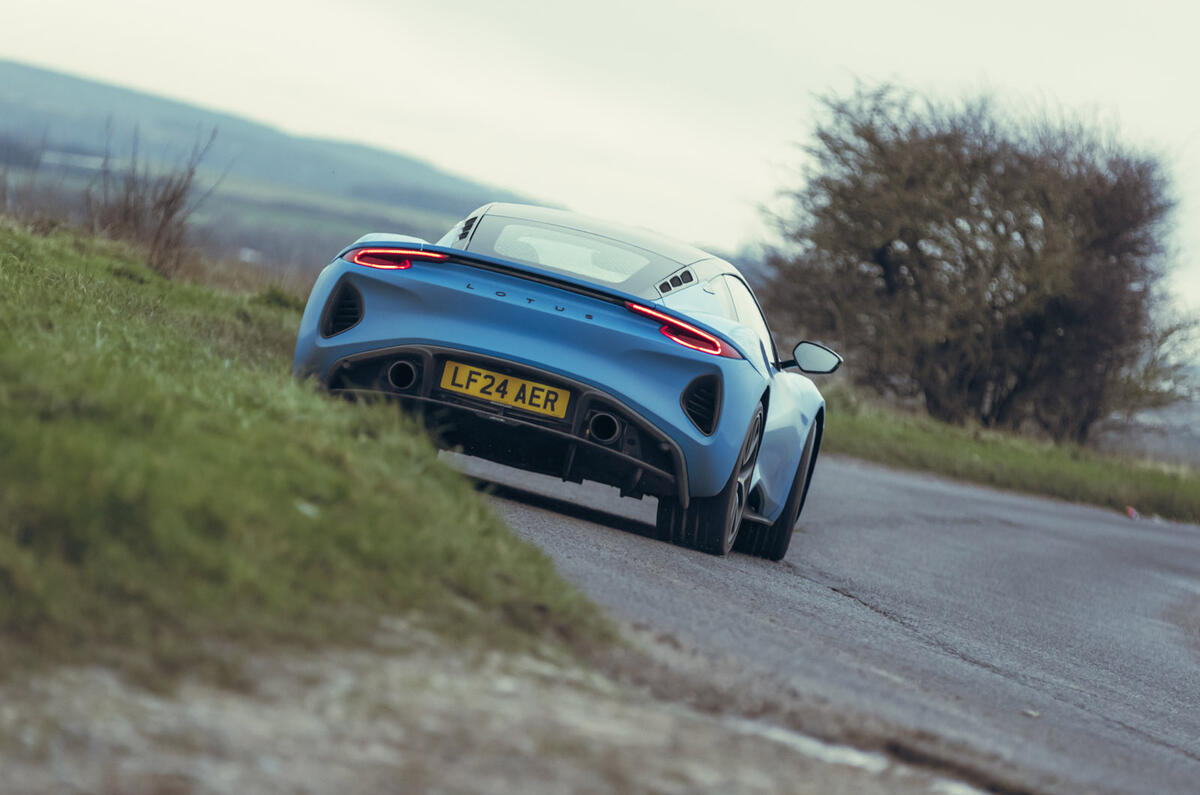 16 Lotus Emira V6 2025 Autocar road test review rear cornering