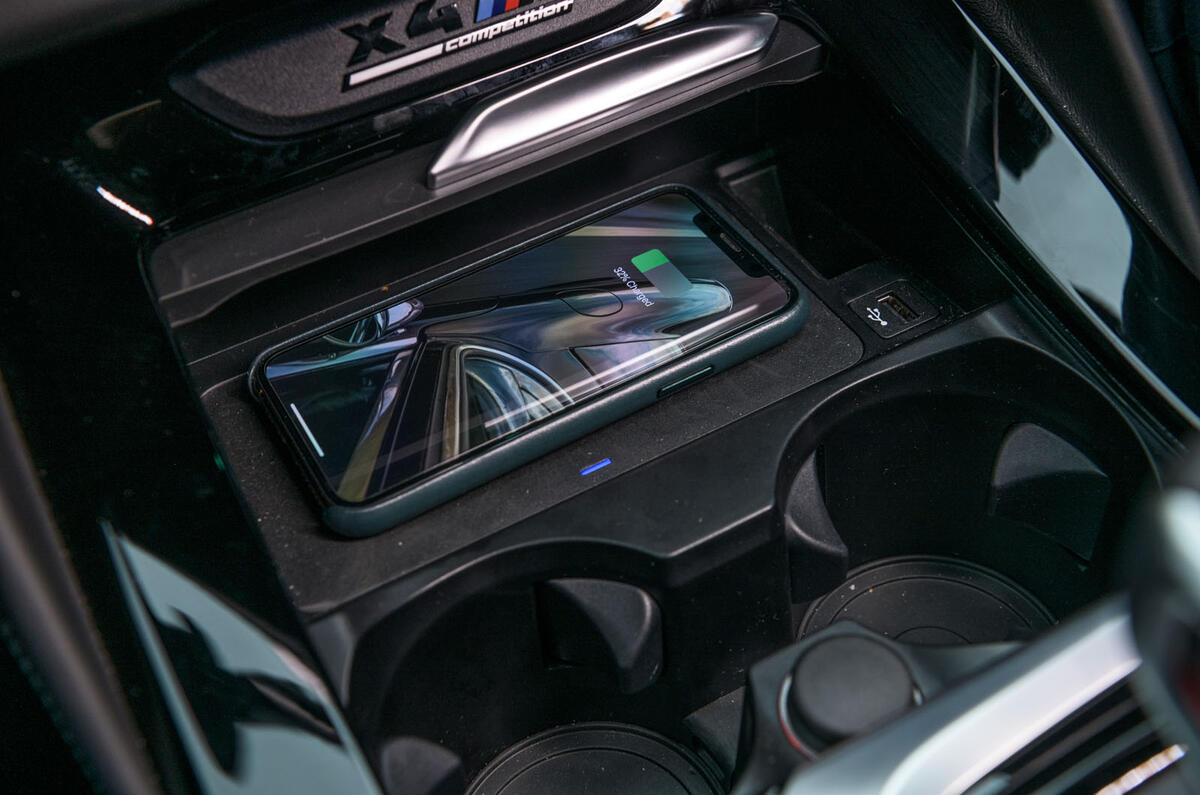 BMW X4 M Competition 2019 road test review - smartphone charging