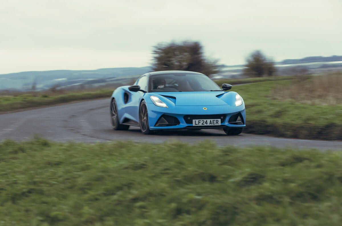 17 Lotus Emira V6 2025 Autocar road test review front cornering