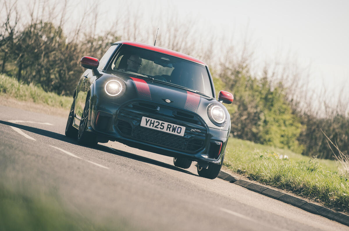17 Mini John Cooper Works 2025 Autocar road test review front cornering