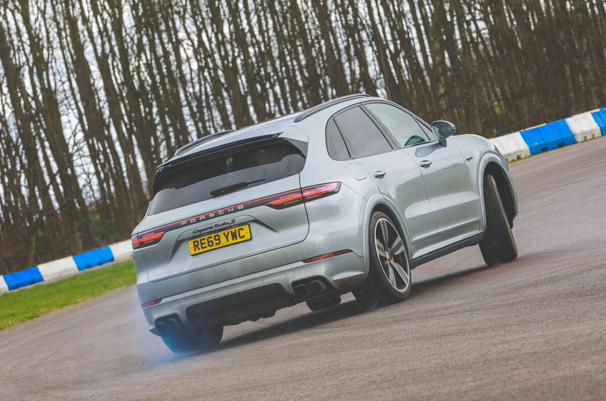 Porsche Cayenne Turbo S E-Hybrid road test review - cornering rear Porsche Cayenne Turbo S E-Hybrid road test review - cornering rear