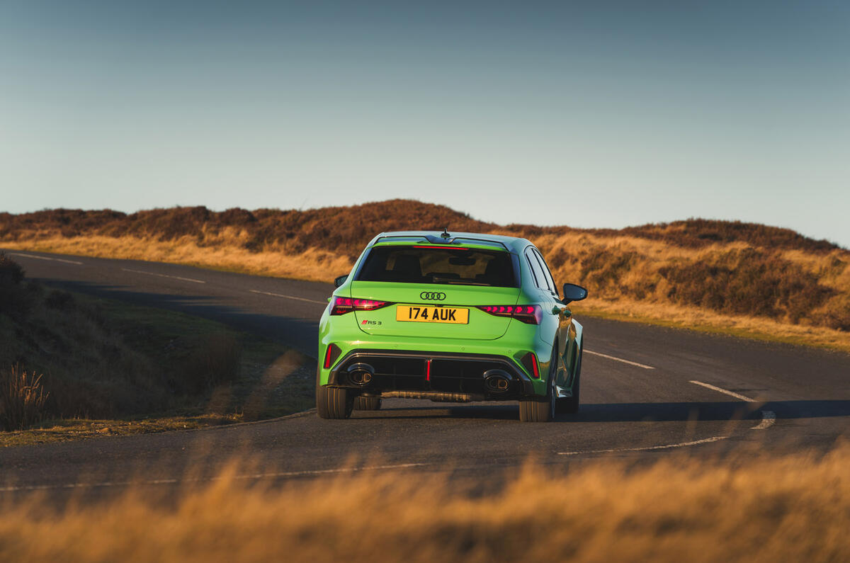 19 Audi RS3 2025 Autocar road test review rear cornering 19 Audi RS3 2025 Autocar road test review rear cornering
