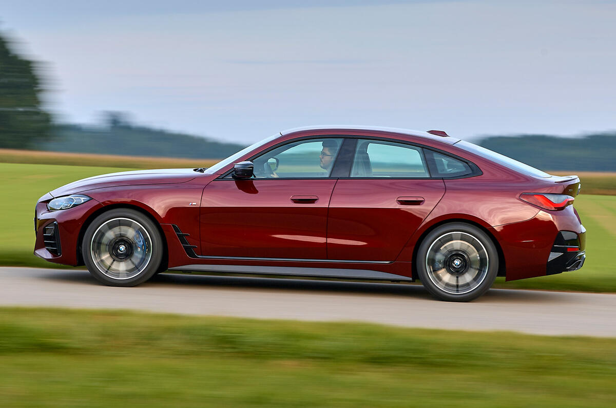 2 BMW 4 Series Gran Coupe 2021 first drive tracking side 2 BMW 4 Series Gran Coupe 2021 first drive tracking side