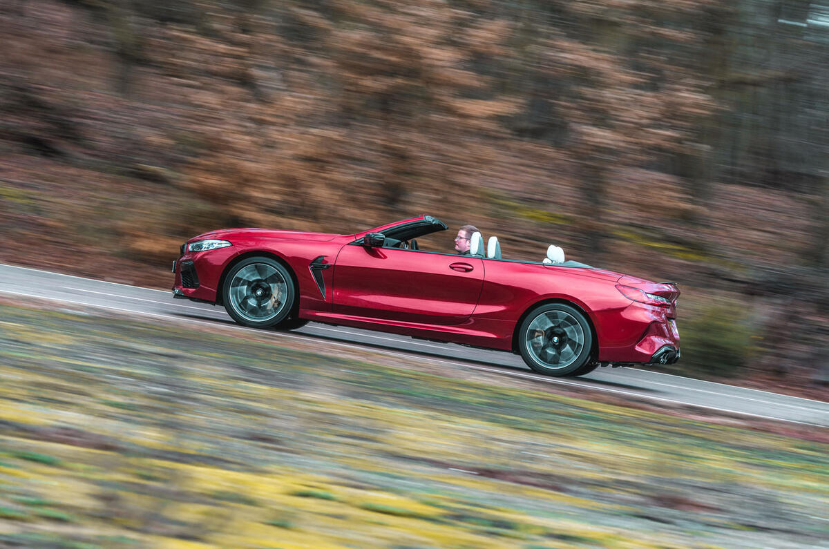 BMW M8 Competition convertible 2020 road test review - hero side BMW M8 Competition convertible 2020 road test review - hero side
