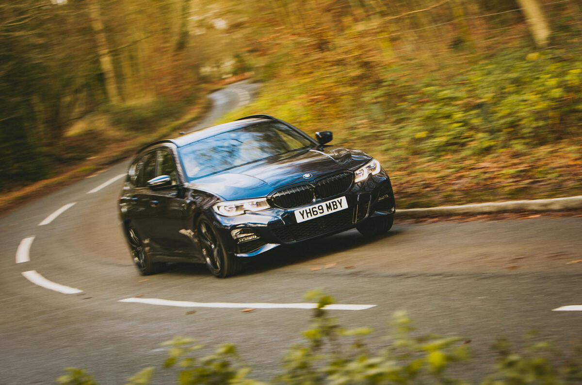BMW 3 Series Touring 2020 road test review - cornering front