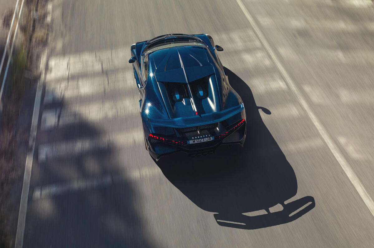 Bugatti Divo 2020 road test review - on the road aerial