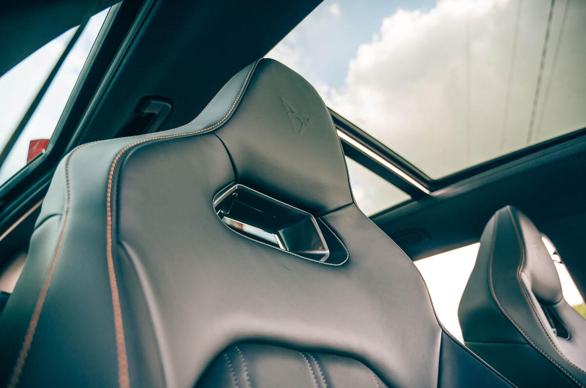 20 Cupra Leon Estate 2021 road test review front seats 20 Cupra Leon Estate 2021 road test review front seats