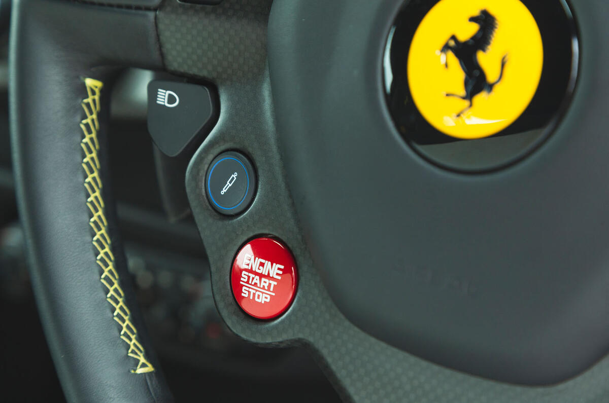 Ferrari 488 Pista 2019 road test review - start button
