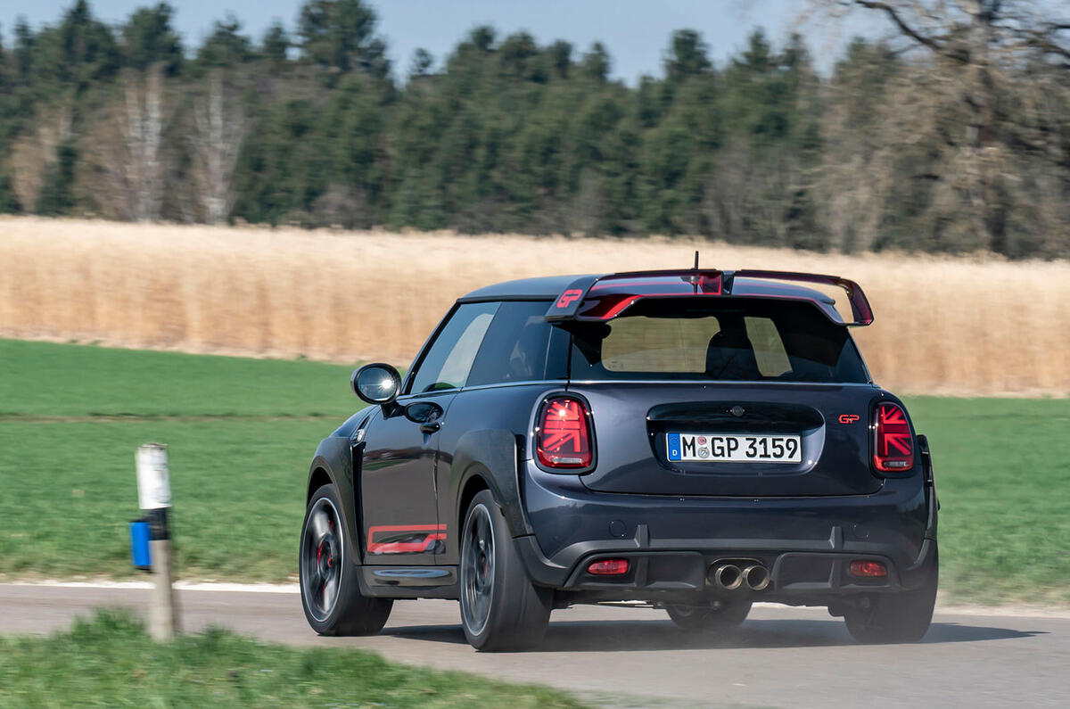 Mini JCW GP 2020 road test review - cornering rear Mini JCW GP 2020 road test review - cornering rear