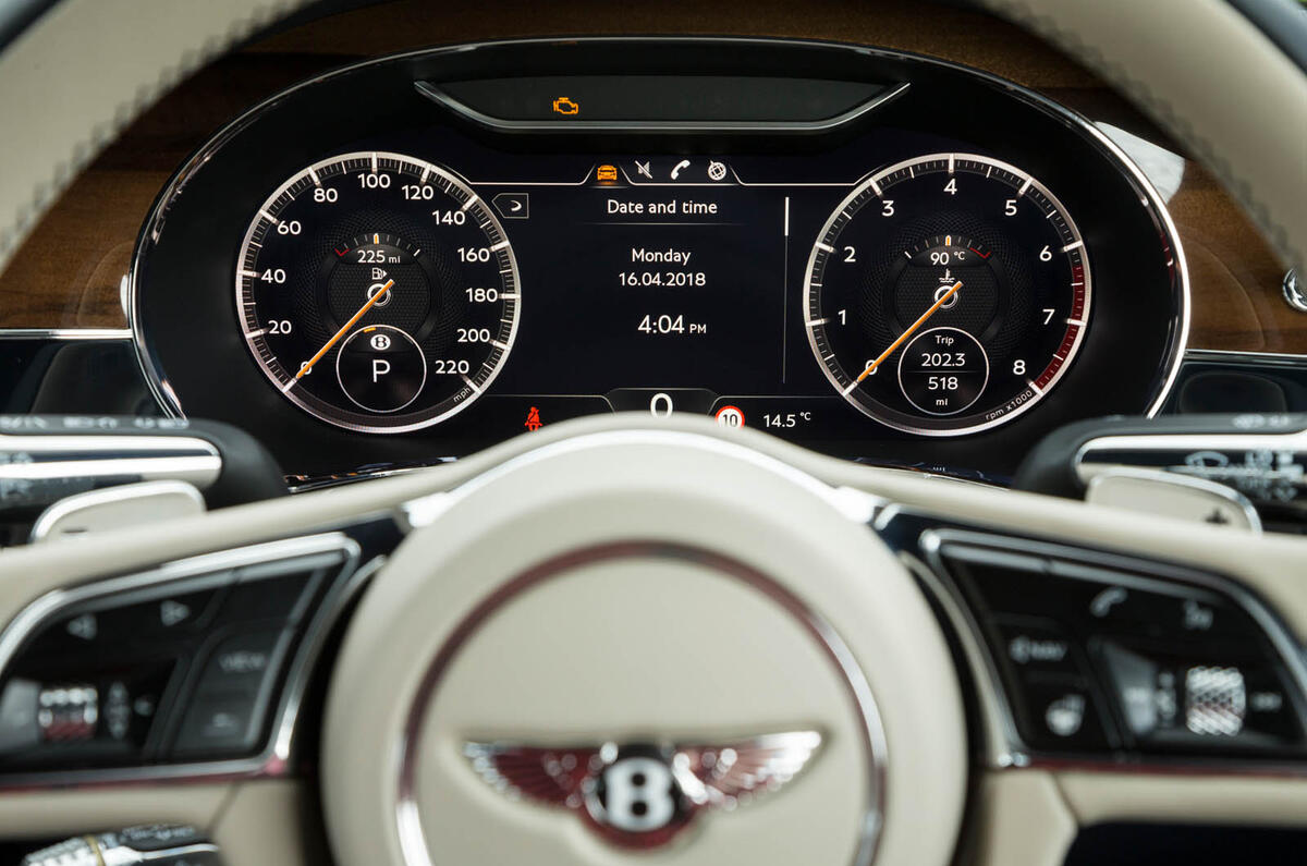 Bentley Continental GT 2018 Autocar road test review instrument cluster