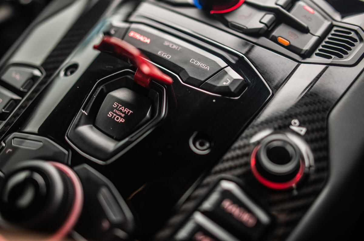 Lamborghini Aventador SVJ 2019 road test review - start button