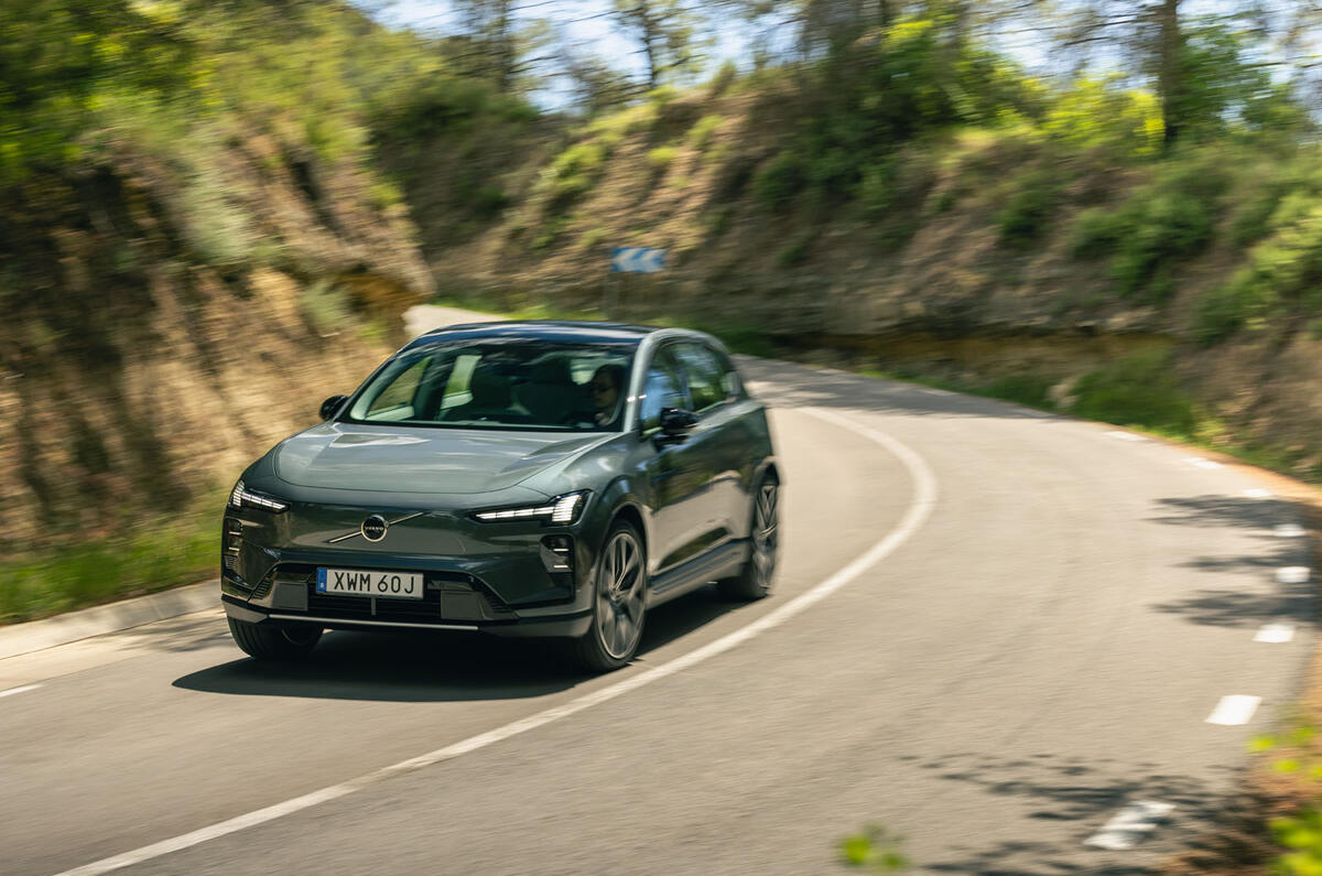 21 Volvo EX60 autocar road test review front driving