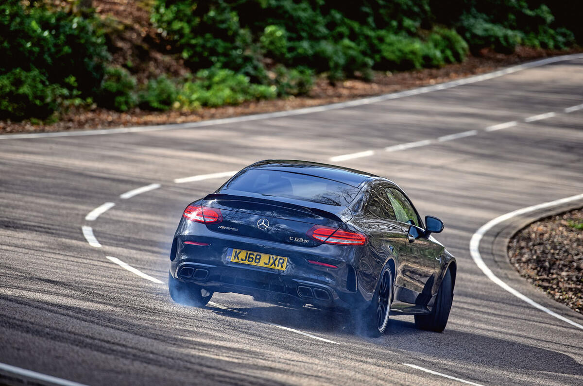 Mercedes-AMG C63 Coupé 2019 road test review - drift rear