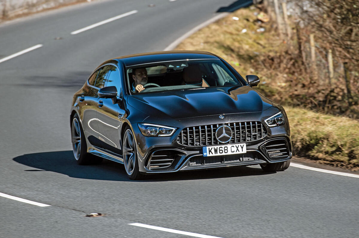 Mercedes-AMG GT four-door Coupé 2019 road test review - cornering front