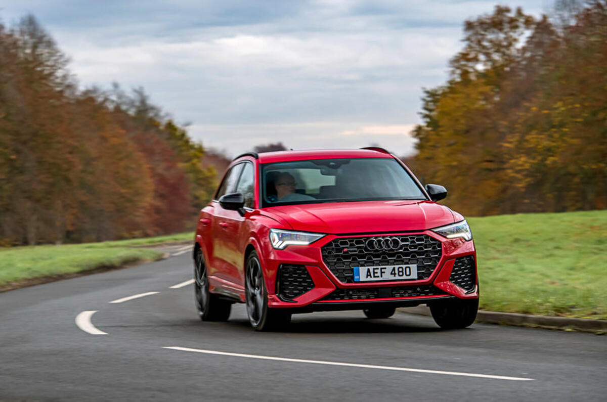 Audi RS Q3 2020 road test review - cornering front